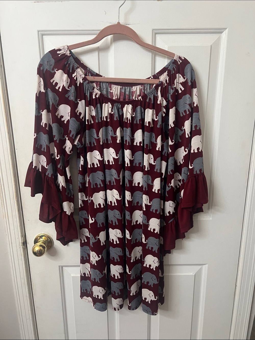 Boho Elephant Print Top in Burgundy
